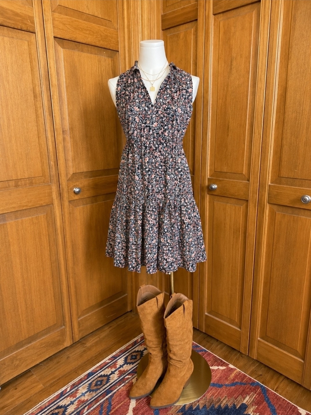BB Dakota Black Floral V-Neck Tiered Mini Dress